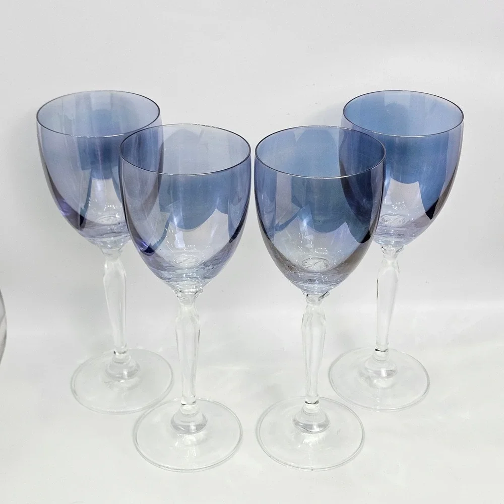 Pier 1 P1C1 Blue Ombre Wine Glasses Set of 4 Hand Blown Stemware 8